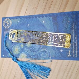 Gold Van Gogh Design Bookmark with Blue Tassel